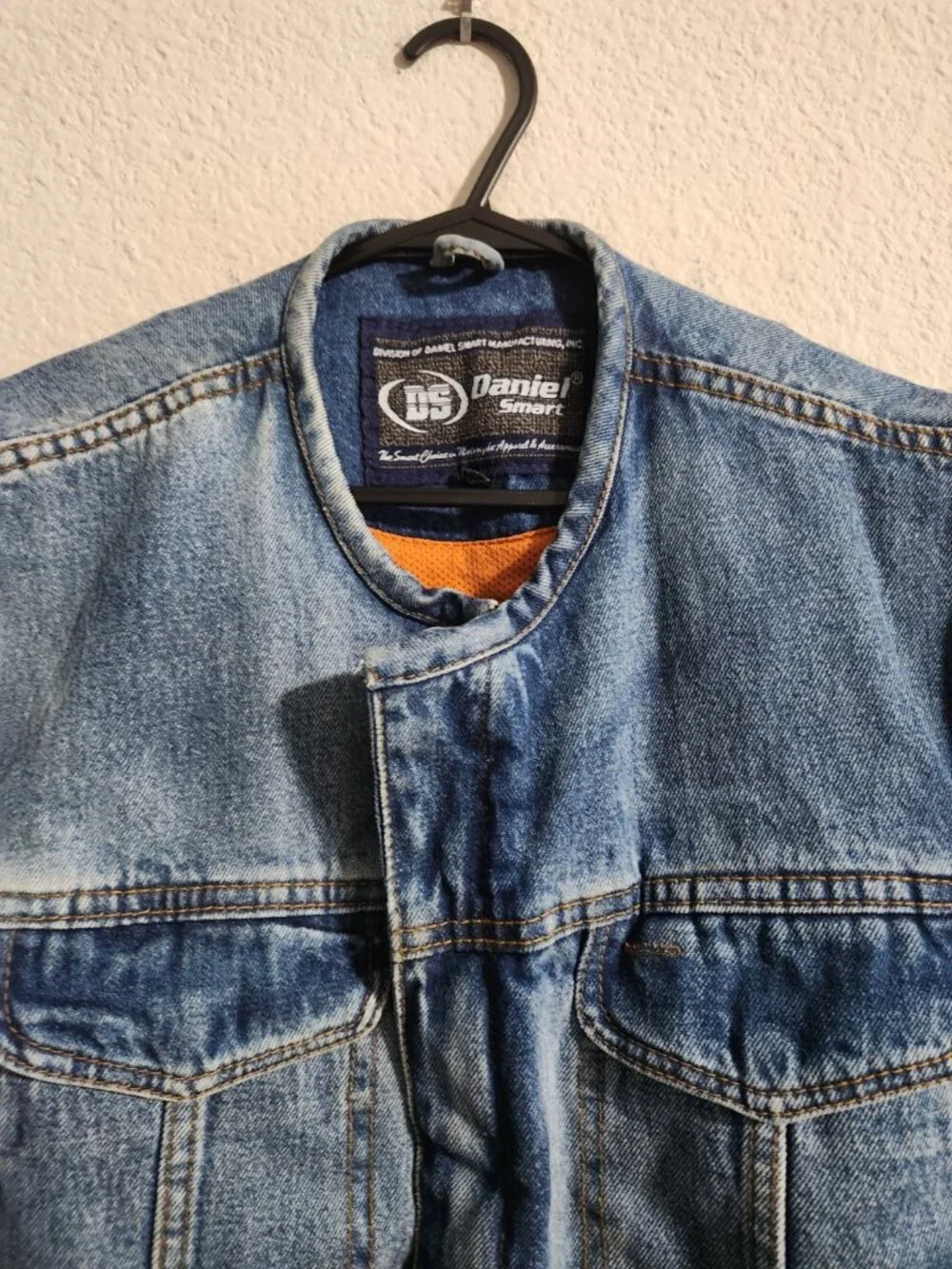 Daniel Smart Blue Denim Motorcycle Vest Collarless with CCW Pockets size XL